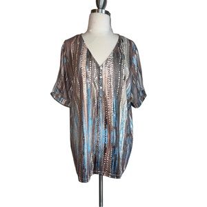 NEW Women’s Casual Shirt XL in Blue, Gray, Tan & Black Swirl Design